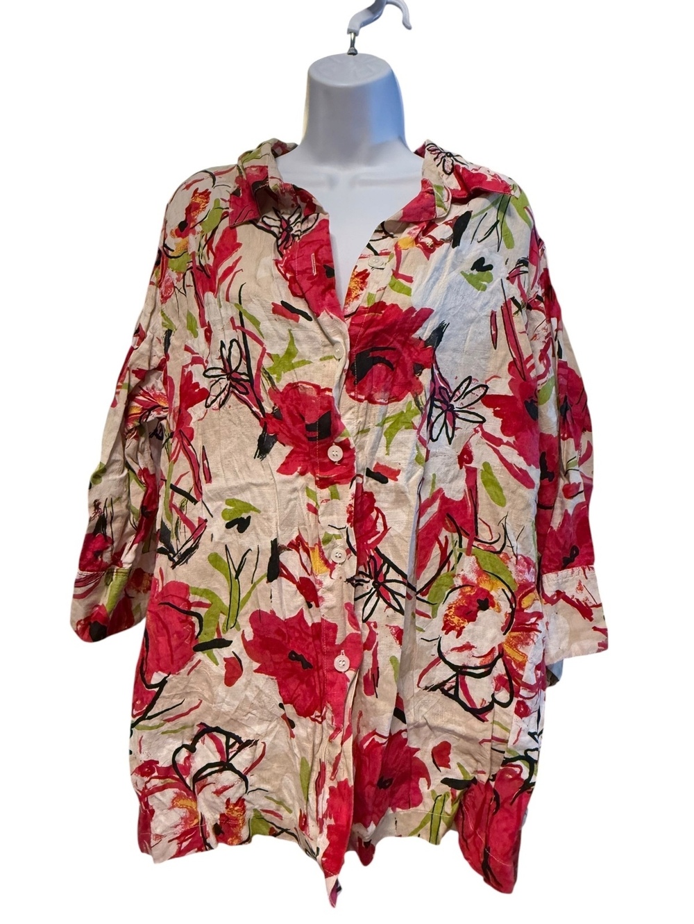Chico's Floral Linen Button-Up Shirt